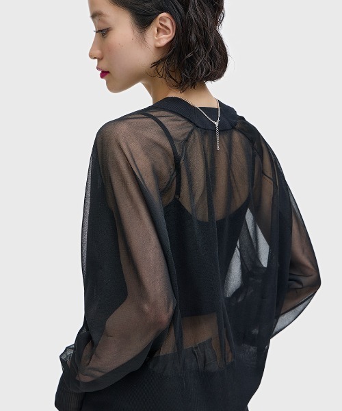FRED PERRY（フレッドペリー）の「Sheer Cardigan／シアーカーディガン（ニット/セーター・レディース・ブラック・10）」の5枚目の写真