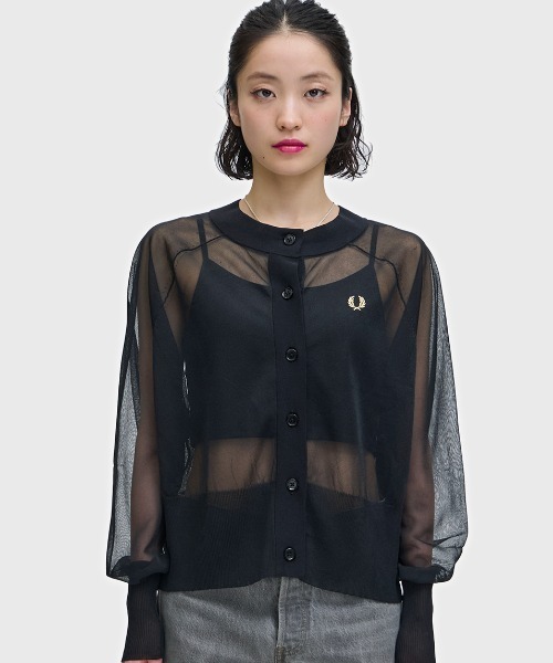 FRED PERRY（フレッドペリー）の「Sheer Cardigan／シアーカーディガン（ニット/セーター・レディース・ブラック・10）」の8枚目の写真