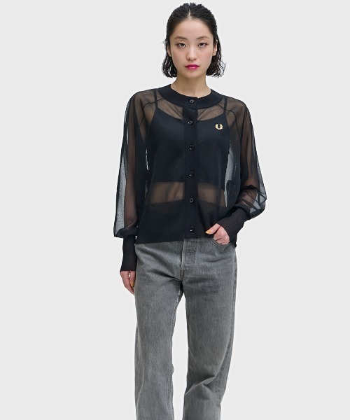 FRED PERRY（フレッドペリー）の「Sheer Cardigan／シアーカーディガン（ニット/セーター・レディース・ブラック・10）」の2枚目の写真