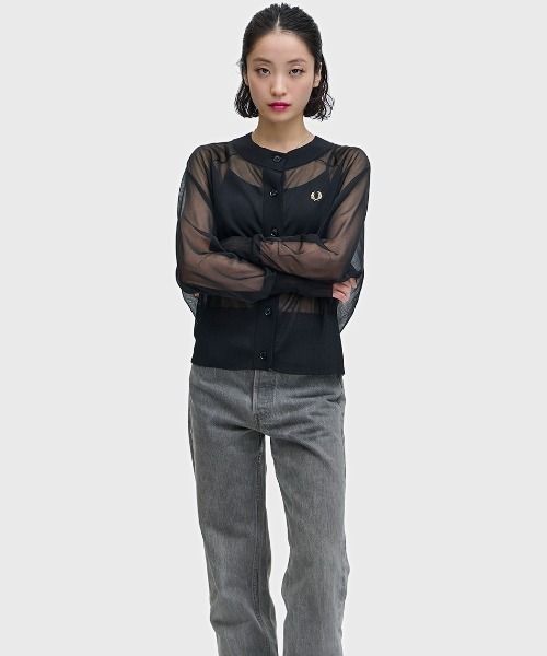 FRED PERRY（フレッドペリー）の「Sheer Cardigan／シアーカーディガン（ニット/セーター・レディース・ブラック・10）」の4枚目の写真