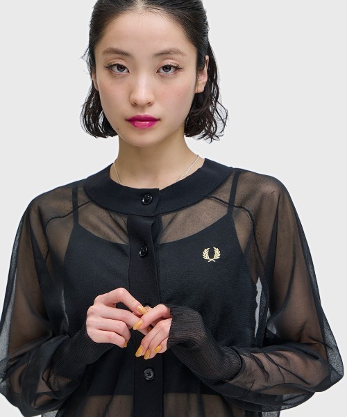 FRED PERRY（フレッドペリー）の「Sheer Cardigan／シアーカーディガン（ニット/セーター・レディース・ブラック・10）」の7枚目の写真