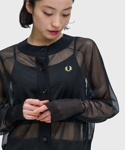 FRED PERRY（フレッドペリー）の「Sheer Cardigan／シアーカーディガン（ニット/セーター・レディース・ブラック・10）」の6枚目の写真