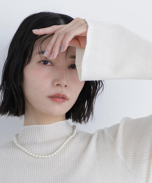 N.(N. Natural Beauty Basic)(エヌエヌナチュラルビューティーベーシック)の「シアーリブニット(ニット/セーター・レディース・オフホワイト/ブラック/ピンク・フリ-)」の1枚目の写真