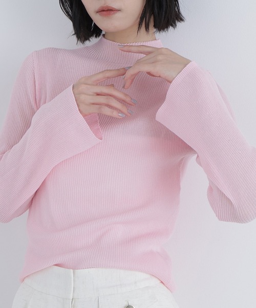 N.(N. Natural Beauty Basic)(エヌエヌナチュラルビューティーベーシック)の「シアーリブニット(ニット/セーター・レディース・オフホワイト/ブラック/ピンク・フリ-)」の3枚目の写真