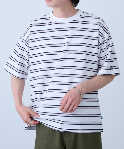 DISCUS(ディスカス)の「【DISCUS】吸汗速乾ボーダーTシャツ イージーケア/ダンボール生地 COOLMAX 6273-8105 MNY(Tシャツ/カットソー・メンズ・ダークグリーン/ホワイト/ベージュ/ホワイト系1・XL/L/M)」の2枚目の写真