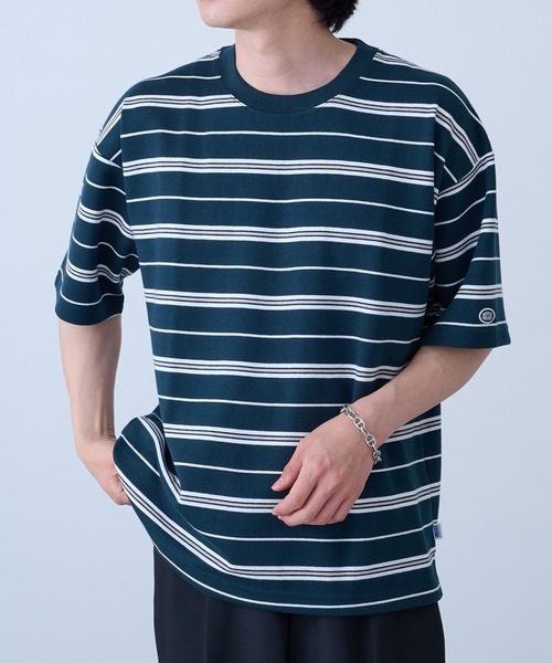 DISCUS(ディスカス)の「【DISCUS】吸汗速乾ボーダーTシャツ イージーケア/ダンボール生地 COOLMAX 6273-8105 MNY(Tシャツ/カットソー・メンズ・ダークグリーン/ホワイト/ベージュ/ホワイト系1・XL/L/M)」の4枚目の写真