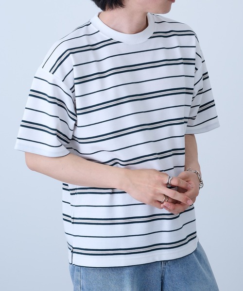 DISCUS(ディスカス)の「【DISCUS】吸汗速乾ボーダーTシャツ イージーケア/ダンボール生地 COOLMAX 6273-8105 MNY(Tシャツ/カットソー・メンズ・ダークグリーン/ホワイト/ベージュ/ホワイト系1・XL/L/M)」の7枚目の写真