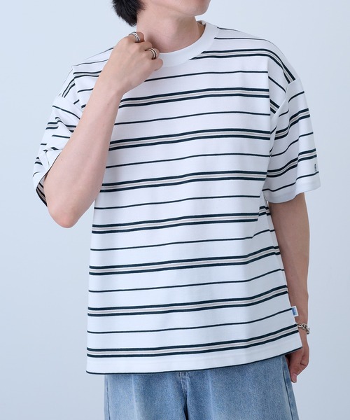 DISCUS(ディスカス)の「【DISCUS】吸汗速乾ボーダーTシャツ イージーケア/ダンボール生地 COOLMAX 6273-8105 MNY(Tシャツ/カットソー・メンズ・ダークグリーン/ホワイト/ベージュ/ホワイト系1・XL/L/M)」の5枚目の写真