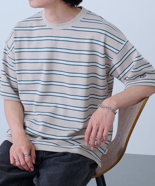 DISCUS(ディスカス)の「【DISCUS】吸汗速乾ボーダーTシャツ イージーケア/ダンボール生地 COOLMAX 6273-8105 MNY(Tシャツ/カットソー・メンズ・ダークグリーン/ホワイト/ベージュ/ホワイト系1・XL/L/M)」の20枚目の写真
