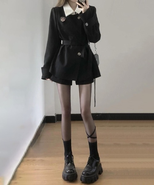 gossip!ロサンゼルス(ゴシップロサンゼルス)の「Y2K リボンミドルコートアンサンブル パンツ(セットアップ・レディース・ブラック・M/L)」の2枚目の写真