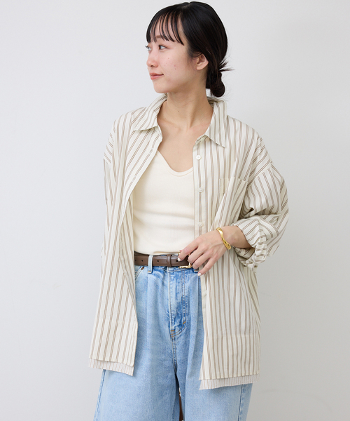 SLOBE IENA(スローブイエナ)の「ストライプレイヤーシャツ(シャツ/ブラウス・レディース・ブルー系その他/ベージュ・FREE)」の7枚目の写真