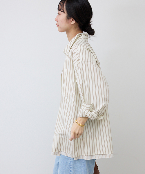 SLOBE IENA(スローブイエナ)の「ストライプレイヤーシャツ(シャツ/ブラウス・レディース・ブルー系その他/ベージュ・FREE)」の9枚目の写真