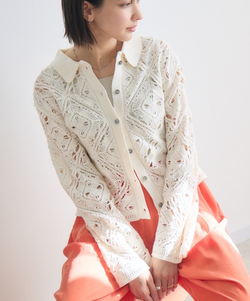 KATHARINE ROSS（キャサリンロス）の「【KATHARINE ROSS】ポロ衿レースカーデ（カーディガン/ボレロ・レディース・オフホワイト/ブラック・FREE）」の2枚目の写真