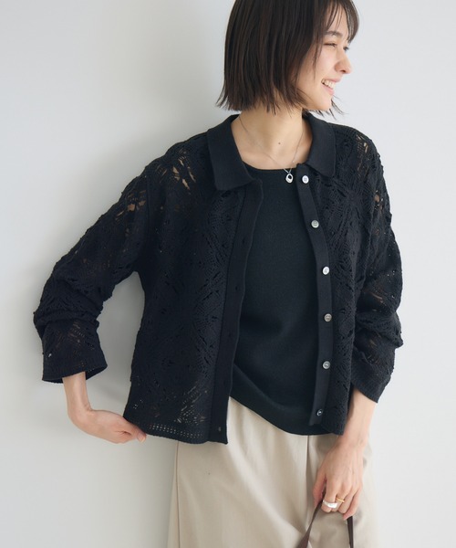 KATHARINE ROSS（キャサリンロス）の「【KATHARINE ROSS】ポロ衿レースカーデ（カーディガン/ボレロ・レディース・オフホワイト/ブラック・FREE）」の3枚目の写真