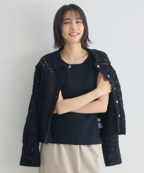 KATHARINE ROSS（キャサリンロス）の「【KATHARINE ROSS】ポロ衿レースカーデ（カーディガン/ボレロ・レディース・オフホワイト/ブラック・FREE）」の5枚目の写真