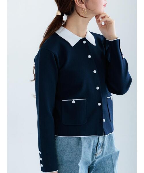 Te chichi（テチチ）の「総針衿付きジャケットカーディガン（カーディガン/ボレロ・レディース・ネイビー/ピンク/オフホワイト・F）」の15枚目の写真