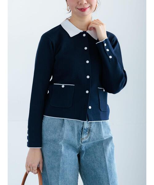 Te chichi（テチチ）の「総針衿付きジャケットカーディガン（カーディガン/ボレロ・レディース・ネイビー/ピンク/オフホワイト・F）」の13枚目の写真