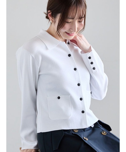 Te chichi(テチチ)の「総針衿付きジャケットカーディガン《2026 spring catalog item》(カーディガン/ボレロ・レディース・ネイビー/ピンク/オフホワイト・F)」の2枚目の写真