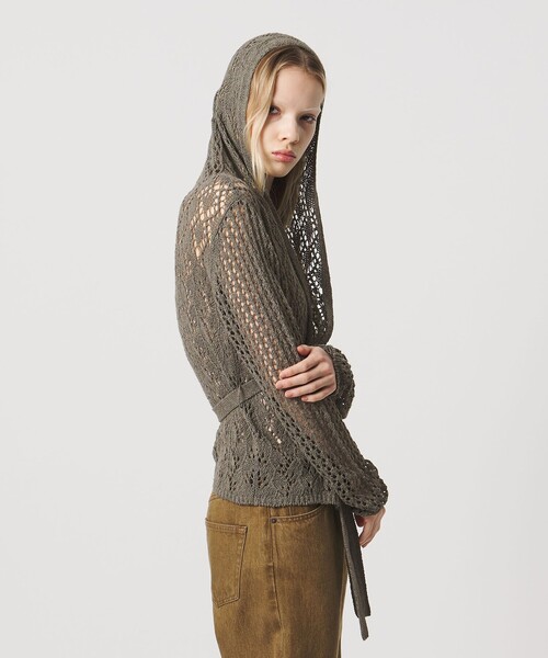 ATTISESSION(アティセッション)の「<ATTISESSION>フーディー ニット カーディガン(カーディガン/ボレロ・レディース・ブラック/オリーブ・FREE)」の6枚目の写真