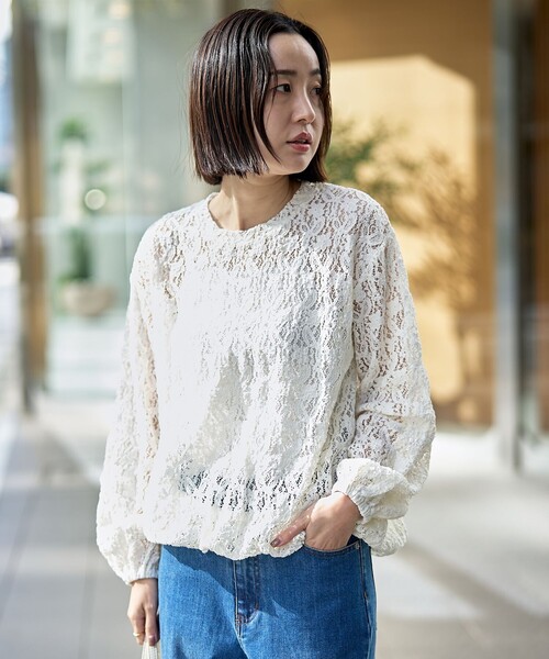 RONEL（ロネル）の「【RONEL】ジャージーレースプルオーバー（Tシャツ/カットソー・レディース・オフホワイト/ブラック・FREE）」の7枚目の写真