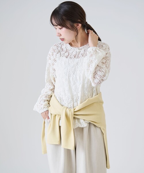 RONEL（ロネル）の「【RONEL】ジャージーレースプルオーバー（Tシャツ/カットソー・レディース・オフホワイト/ブラック・FREE）」の10枚目の写真