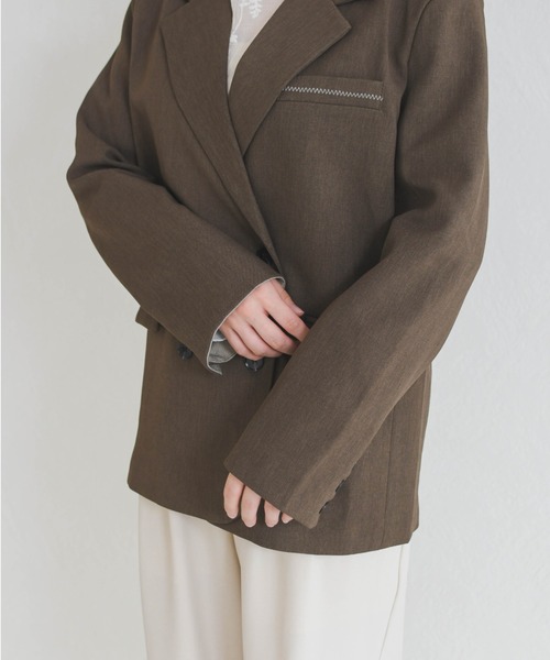 MISCH MASCH（ミッシュマッシュ）の「2026春夏新作 WEB限定 ソフトダブルテーラードジャケット（テーラードジャケット・レディース・モカ/グレー・ﾌﾘ-）」の6枚目の写真