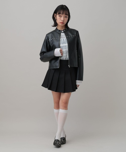 3.3 Field Trip （3.3フィールドトリップ）の「3.3 Field Trip／フェイクレザーリベットスリーブジャケット（ブルゾン・レディース・ブラック・FREE）」の5枚目の写真