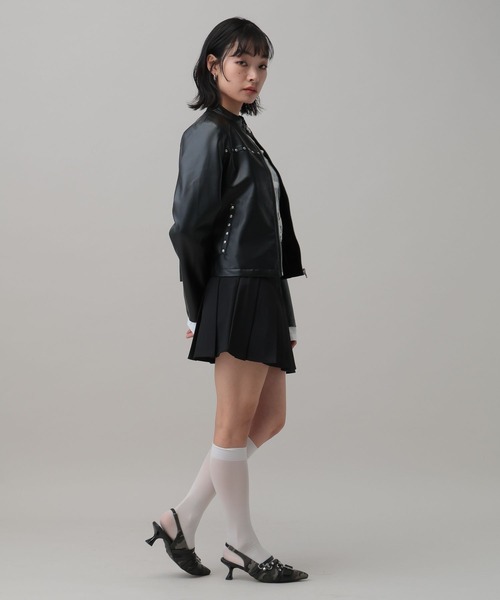 3.3 Field Trip （3.3フィールドトリップ）の「3.3 Field Trip／フェイクレザーリベットスリーブジャケット（ブルゾン・レディース・ブラック・FREE）」の6枚目の写真