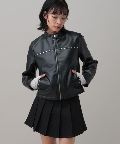 3.3 Field Trip （3.3フィールドトリップ）の「3.3 Field Trip／フェイクレザーリベットスリーブジャケット（ブルゾン・レディース・ブラック・FREE）」の7枚目の写真