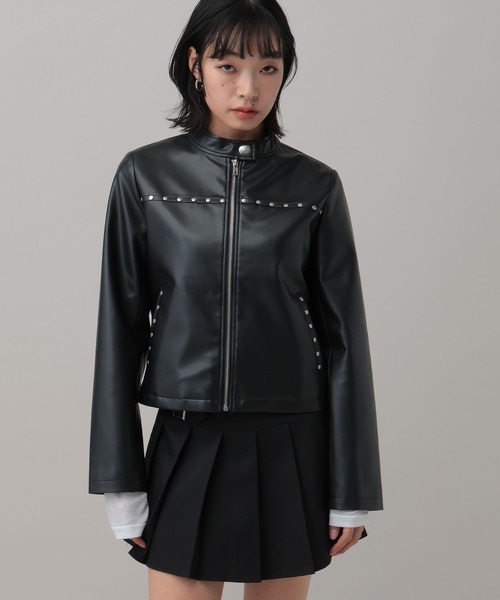 3.3 Field Trip （3.3フィールドトリップ）の「3.3 Field Trip／フェイクレザーリベットスリーブジャケット（ブルゾン・レディース・ブラック・FREE）」の2枚目の写真