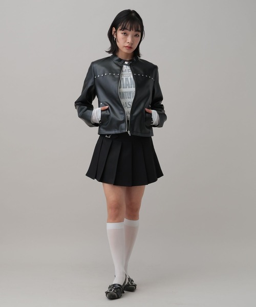 3.3 Field Trip （3.3フィールドトリップ）の「3.3 Field Trip／フェイクレザーリベットスリーブジャケット（ブルゾン・レディース・ブラック・FREE）」の4枚目の写真