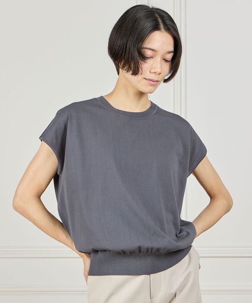 INED（イネド）の「GOOD MOOD フレンチスリーブサマーニット（ニット/セーター・レディース・チャコールグレー/モカ・9号）」の2枚目の写真