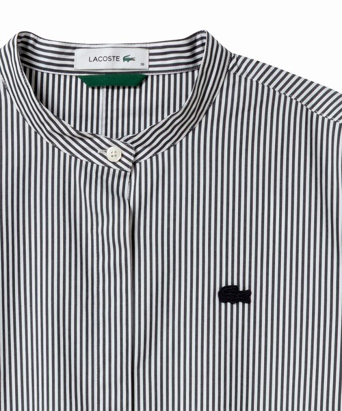 バンドカラーロングシャツドレス / ストライプシャツワンピース