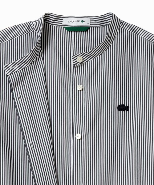 バンドカラーロングシャツドレス / ストライプシャツワンピース