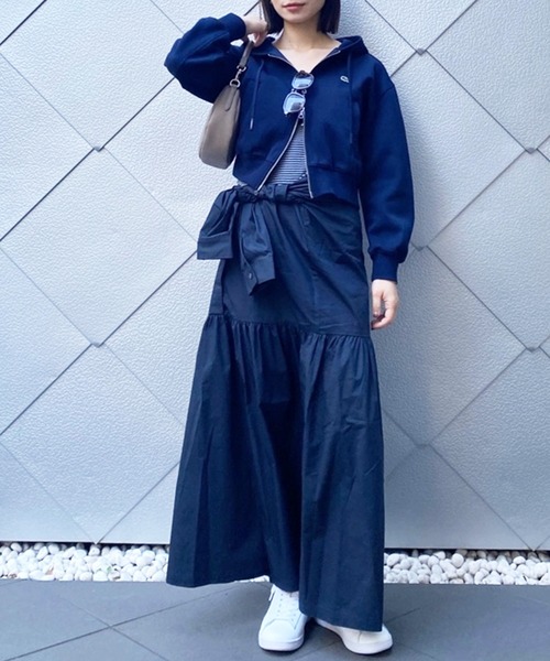 LACOSTE（ラコステ）の「バンドカラーロングシャツドレス / ストライプシャツワンピース（シャツワンピース・レディース・ネイビー/ホワイト・40/38/36/34）」の11枚目の写真