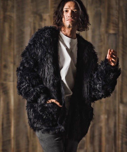 GLIMCLAP(グリムクラップ)の「mcg3773-Feather yarn Button less cardigan カーディガン(17-105-gla-ce)(カーディガン/ボレロ・メンズ・ロイヤルブルー/ブラック/ベージュ/ダークグレー・M/S/L)」の2枚目の写真