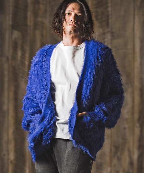 GLIMCLAP(グリムクラップ)の「mcg3773-Feather yarn Button less cardigan カーディガン(17-105-gla-ce)(カーディガン/ボレロ・メンズ・ロイヤルブルー/ブラック/ベージュ/ダークグレー・M/S/L)」の5枚目の写真