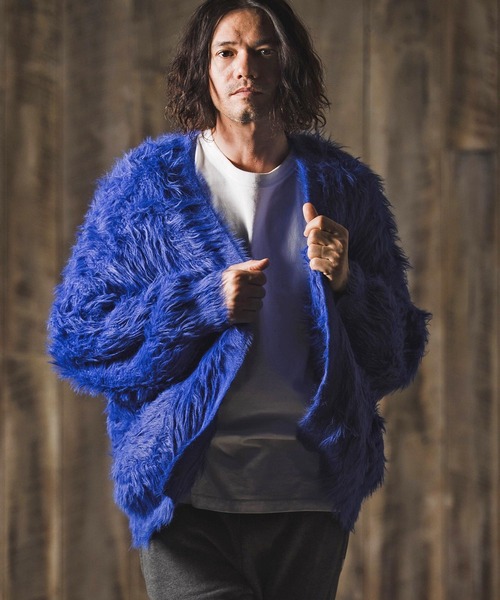 GLIMCLAP(グリムクラップ)の「mcg3773-Feather yarn Button less cardigan カーディガン(17-105-gla-ce)(カーディガン/ボレロ・メンズ・ロイヤルブルー/ブラック/ベージュ/ダークグレー・M/S/L)」の6枚目の写真