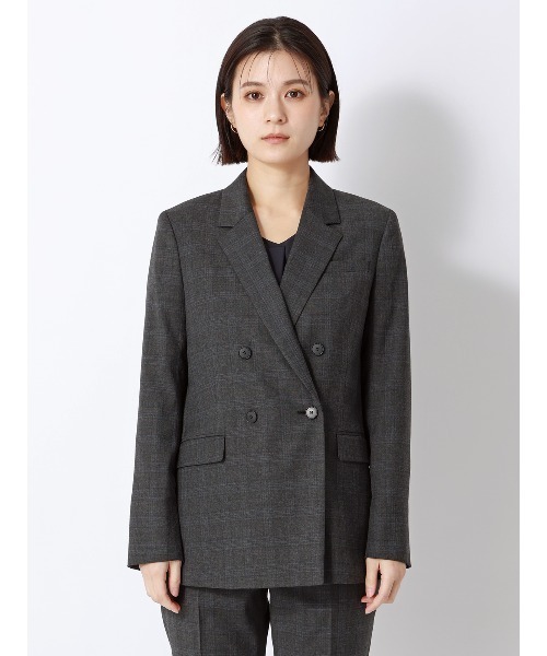 SUIT SQUARE（スーツスクエア）の「ダブルブレストジャケット／ウォッシャブル／ストレッチ／WOOLISH／グレンチェック（テーラードジャケット・レディース・グレー・40(11号)/38(9号)/36(7号)）」の4枚目の写真