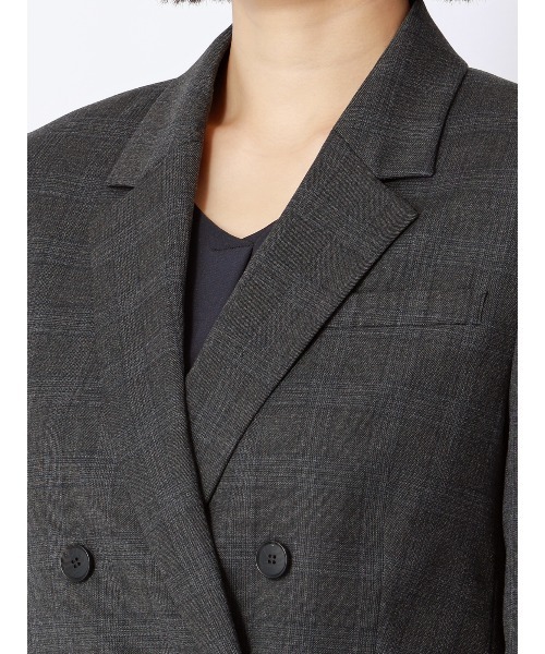SUIT SQUARE（スーツスクエア）の「ダブルブレストジャケット／ウォッシャブル／ストレッチ／WOOLISH／グレンチェック（テーラードジャケット・レディース・グレー・40(11号)/38(9号)/36(7号)）」の8枚目の写真