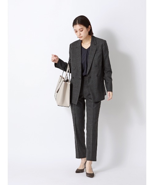 SUIT SQUARE（スーツスクエア）の「ダブルブレストジャケット／ウォッシャブル／ストレッチ／WOOLISH／グレンチェック（テーラードジャケット・レディース・グレー・40(11号)/38(9号)/36(7号)）」の2枚目の写真