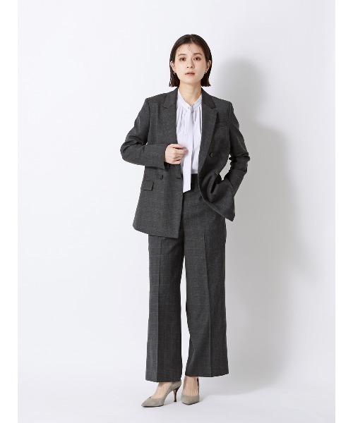 SUIT SQUARE（スーツスクエア）の「ダブルブレストジャケット／ウォッシャブル／ストレッチ／WOOLISH／グレンチェック（テーラードジャケット・レディース・グレー・40(11号)/38(9号)/36(7号)）」の3枚目の写真