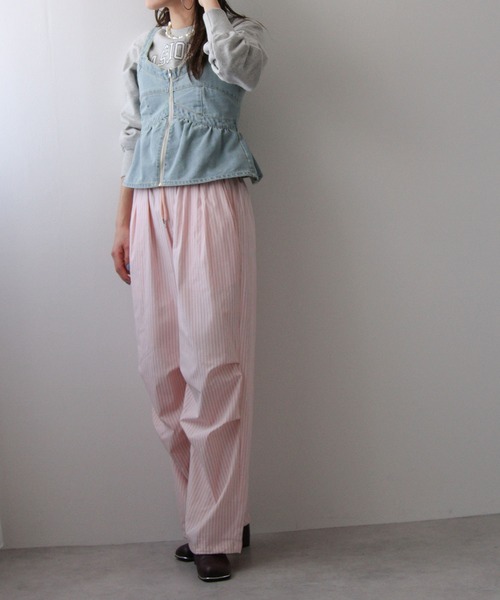 bohmal（ボマール）の「腰巻き風ストライプイージーパンツ（その他パンツ・レディース・ブルー/ピンク・FREE）」の18枚目の写真