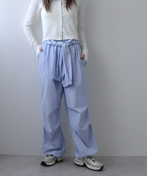 bohmal（ボマール）の「腰巻き風ストライプイージーパンツ（その他パンツ・レディース・ブルー/ピンク・FREE）」の12枚目の写真