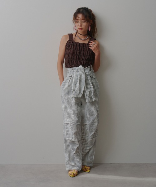 bohmal(ボマール)の「腰巻き風ストライプイージーパンツ(その他パンツ・レディース・ブルー/ピンク/アイボリー/ブラウン・FREE)」の6枚目の写真