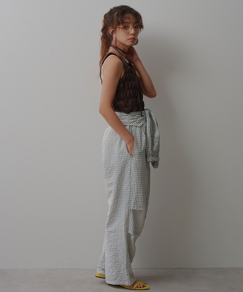 bohmal(ボマール)の「腰巻き風ストライプイージーパンツ(その他パンツ・レディース・ブルー/ピンク/アイボリー/ブラウン・FREE)」の7枚目の写真