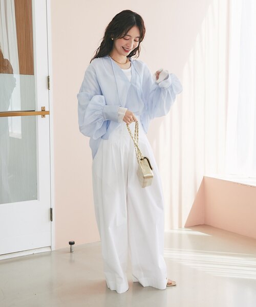 La boutique BonBon（ラブティックボンボン）の「リボンボリュームスリーブシアーブラウス（シャツ/ブラウス・レディース・イエロー/サックスブルー/ピンク・FREE）」の16枚目の写真