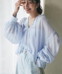 La boutique BonBon（ラブティックボンボン）の「【再再販決定！】リボンボリュームスリーブシアーブラウス（シャツ/ブラウス）」
