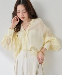 La boutique BonBon（ラブティックボンボン）の「【再販決定!】リボンボリュームスリーブシアーブラウス（シャツ/ブラウス）」