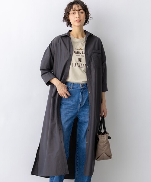 23区 L(ニジュウサンクオオキイサイズ)の「ナイロンコットンタフタ シャツワンピース(シャツワンピース・レディース・ダークブラウン系/ダルブルー系/ブラウン系・44/46/48)」の2枚目の写真